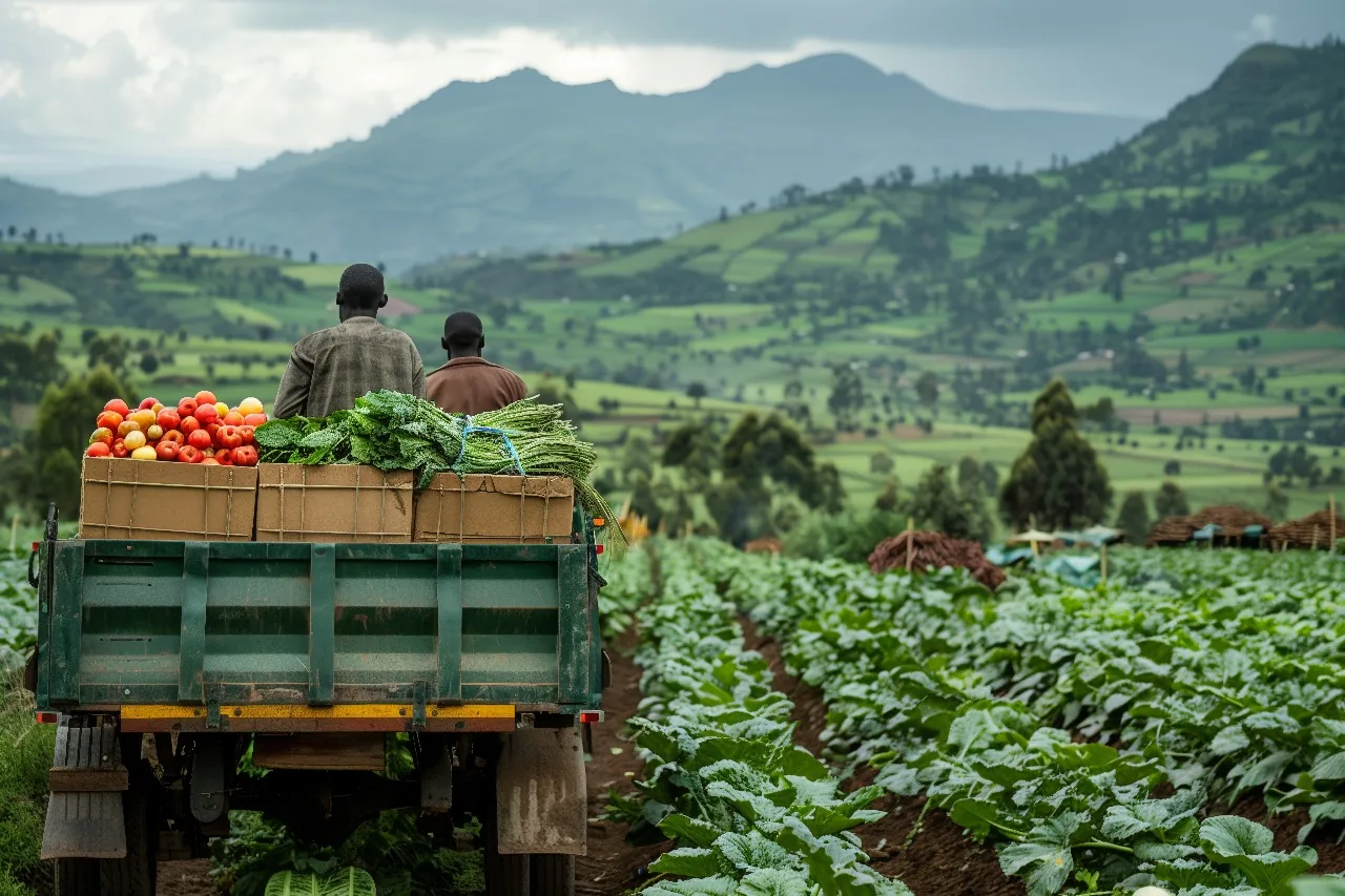 Farm produce being transported through a Sri Lankan highland landscape